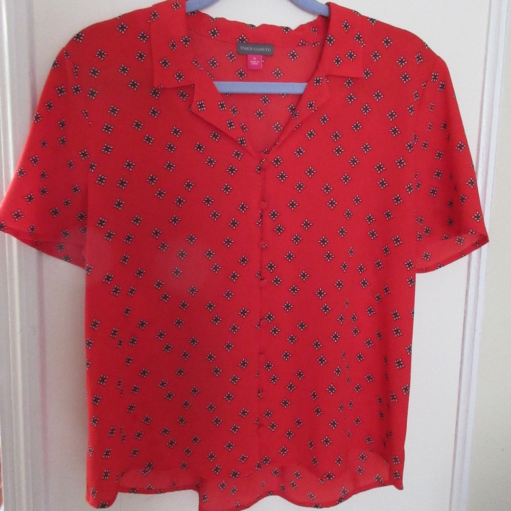 Vince Camuto red button down blouse; polyester & elastane